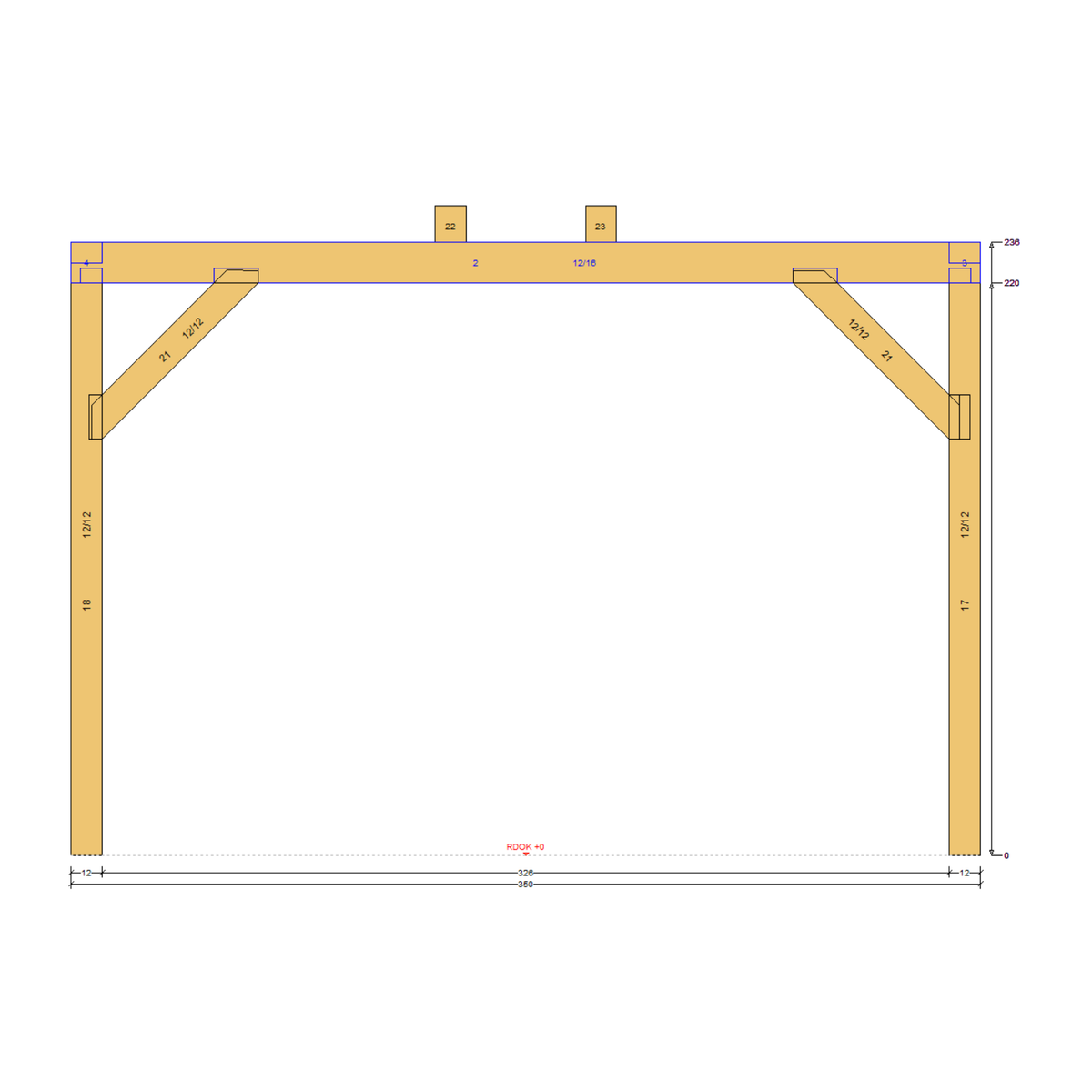 Bauplan Carport Walmdach 11 Seitenansicht mit Bemaßung