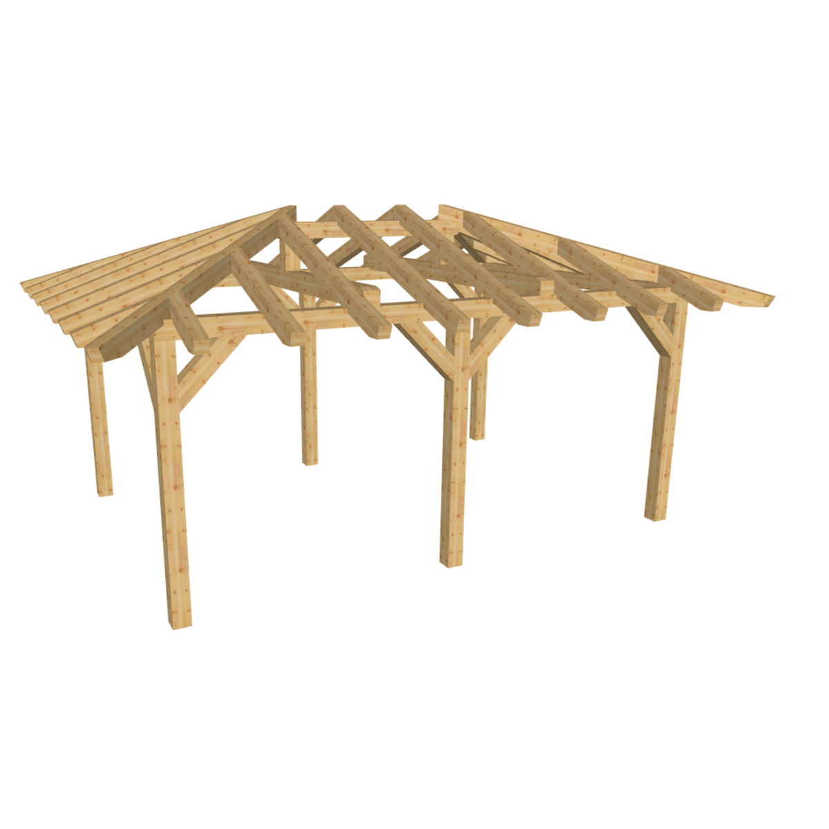 Bauplan Carport Walmdach 12 3D-Ansicht schräg von vorn