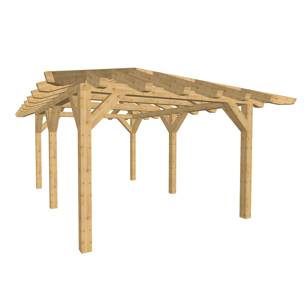 Bauplan Carport Walmdach 12 3D-Frontansicht