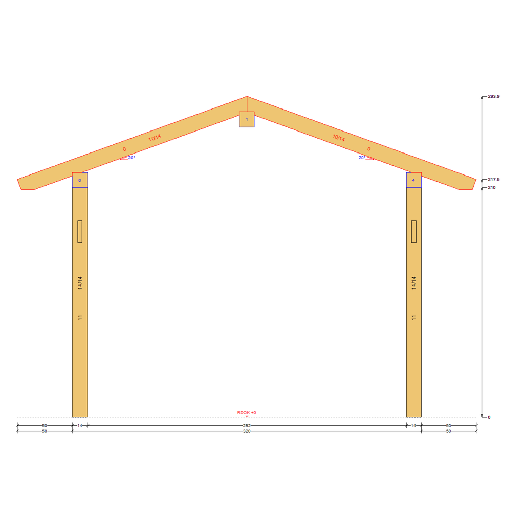 Bauplan Carport Walmdach 12 Querschnitt mit Bemaßung