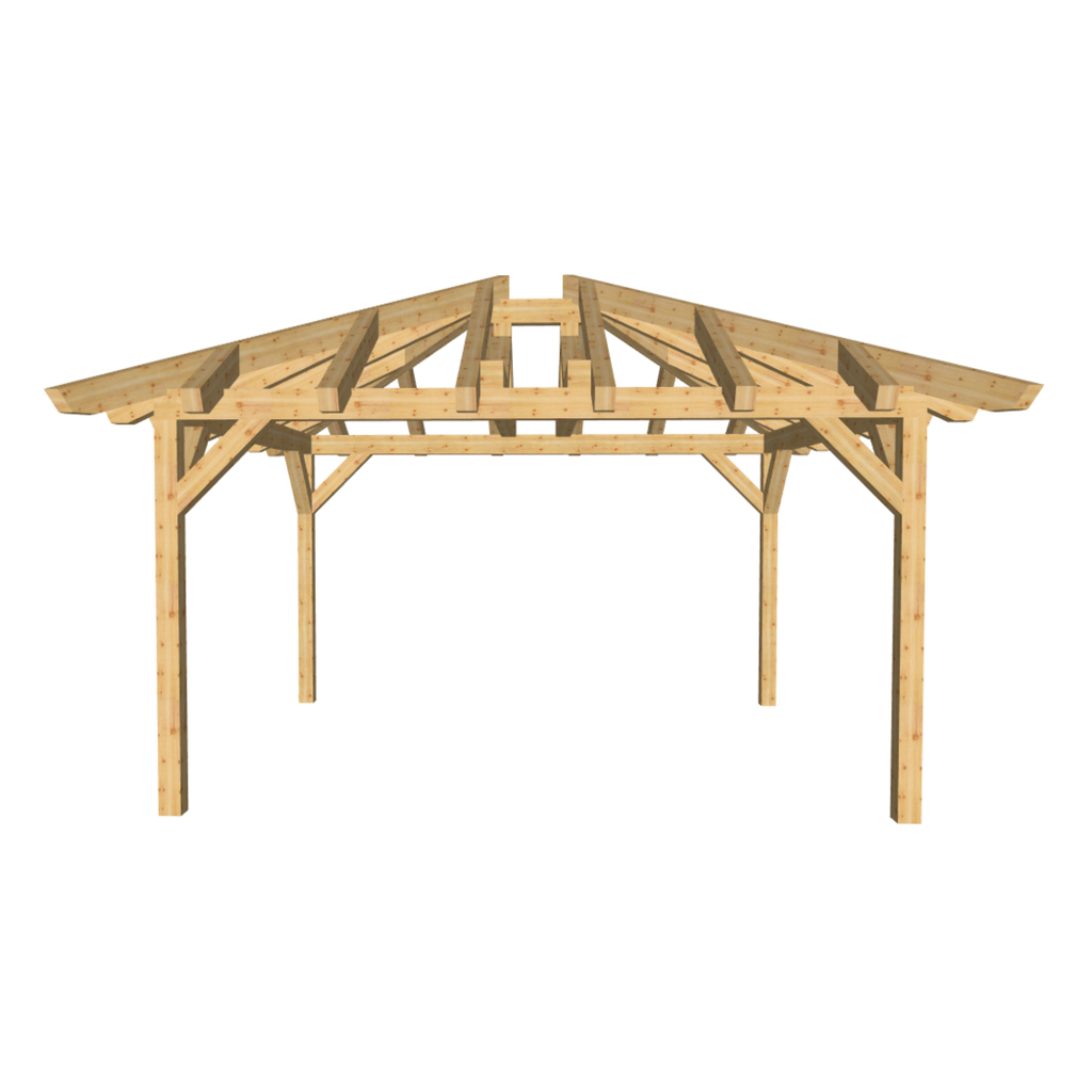 Bauplan Carport Walmdach 13 3D-Frontansicht
