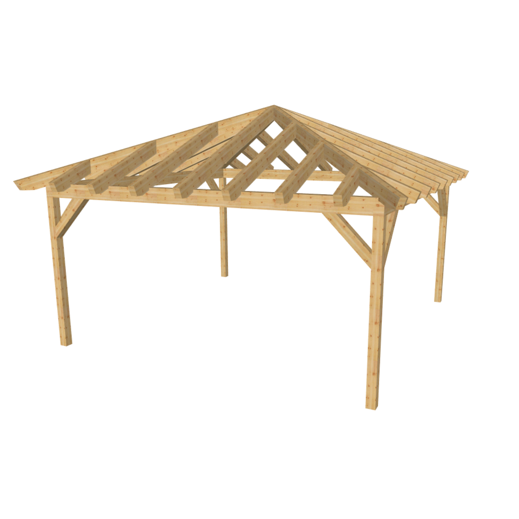Bauplan Carport Walmdach 14 3D-Ansicht schräg von vorn