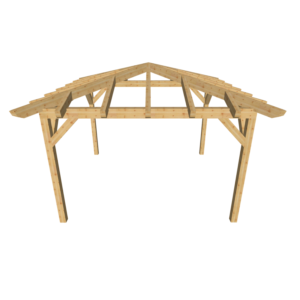 Bauplan Carport Walmdach 15 3D-Frontansicht