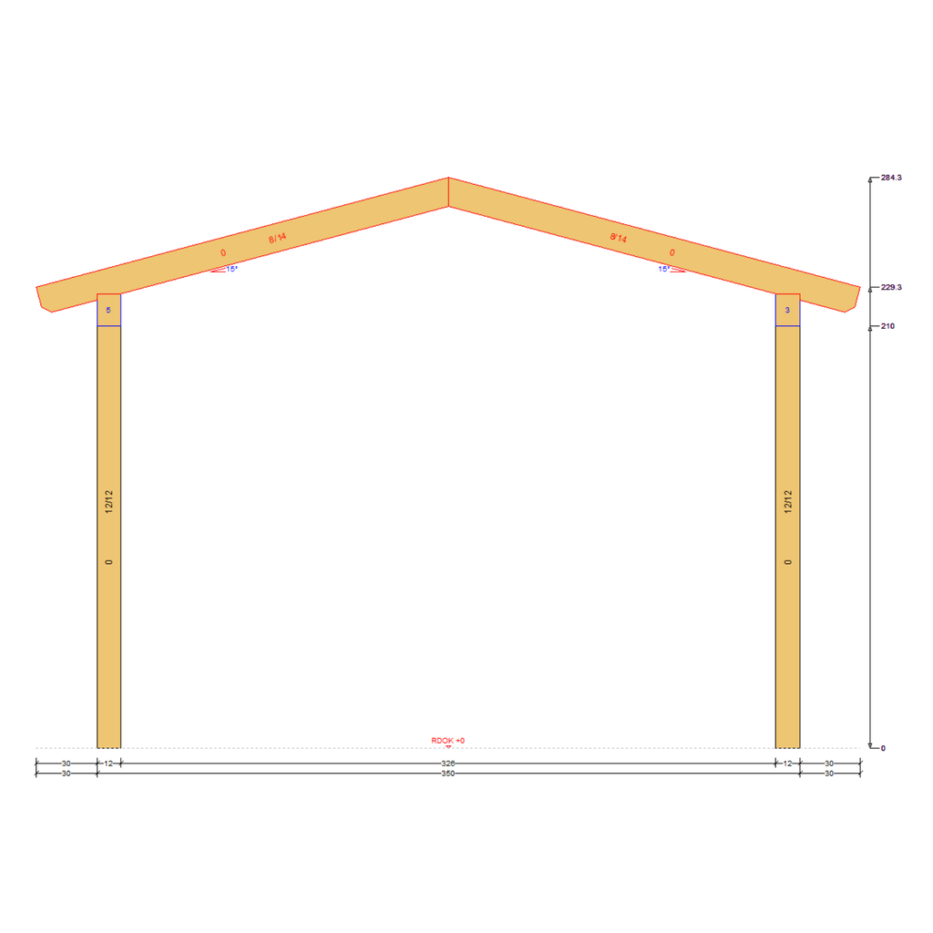 Bauplan Carport Walmdach 15 Querschnitt mit Bemaßung