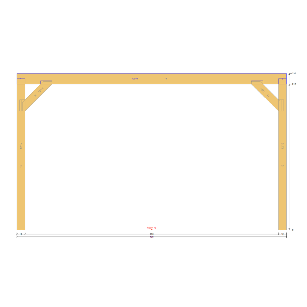 Bauplan Carport Walmdach 1 Seitenansicht mit Bemaßung