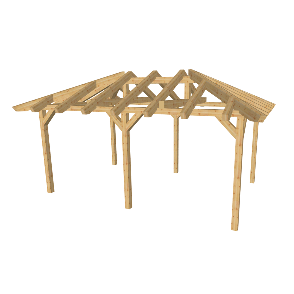 Bauplan Carport Walmdach 3 3D-Ansicht schräg von vorn