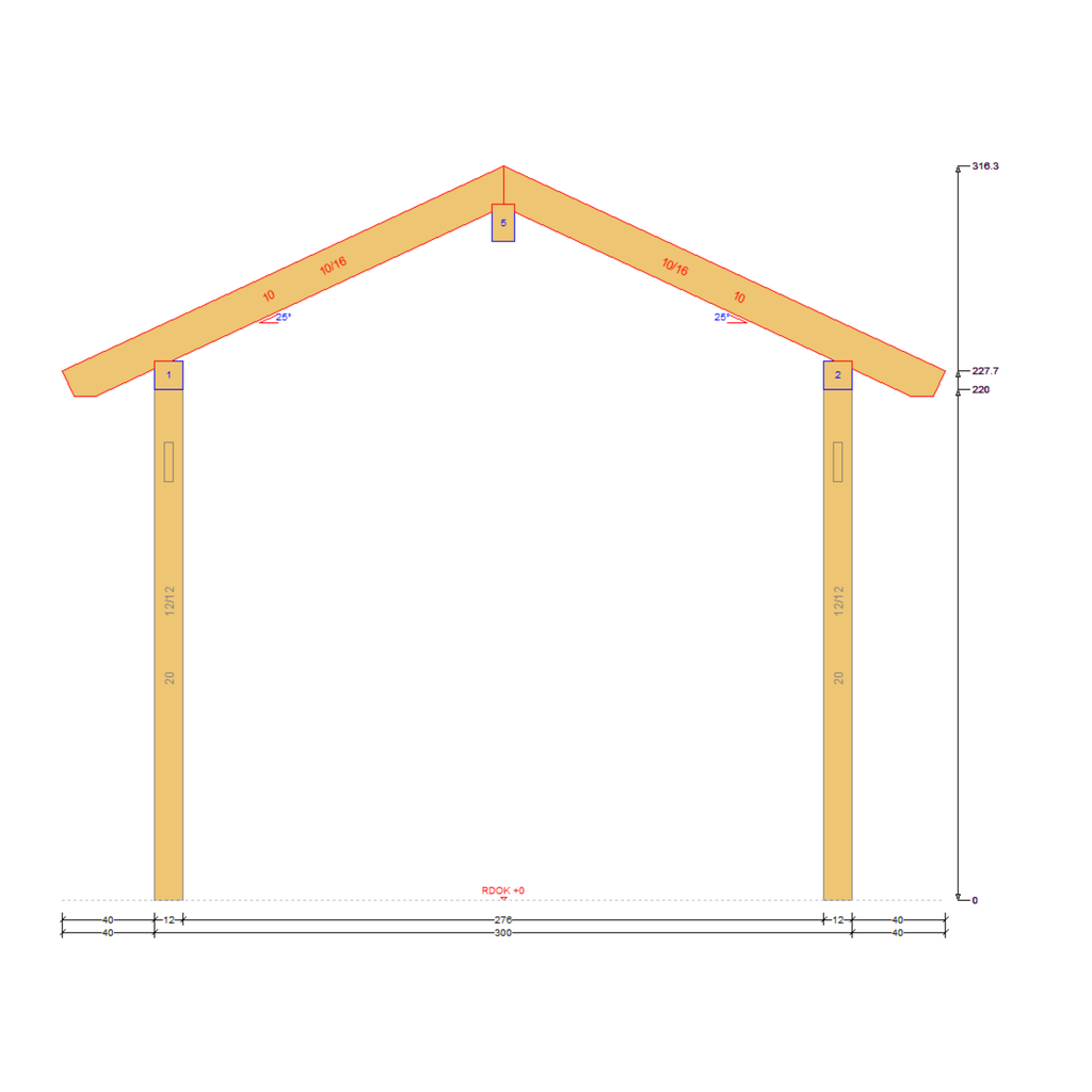 Bauplan Carport Walmdach 3 Querschnitt mit Bemaßung