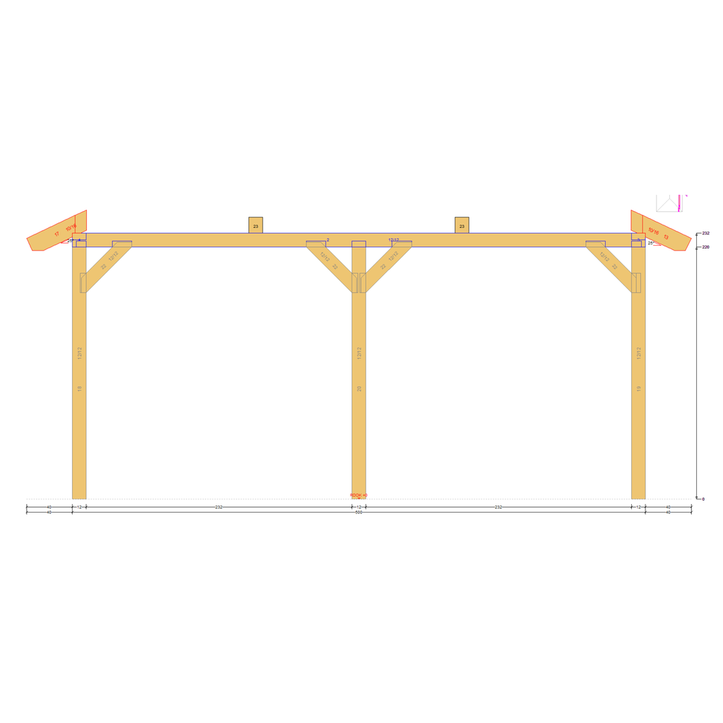 Bauplan Carport Walmdach 3 Seitenansicht mit Bemaßung