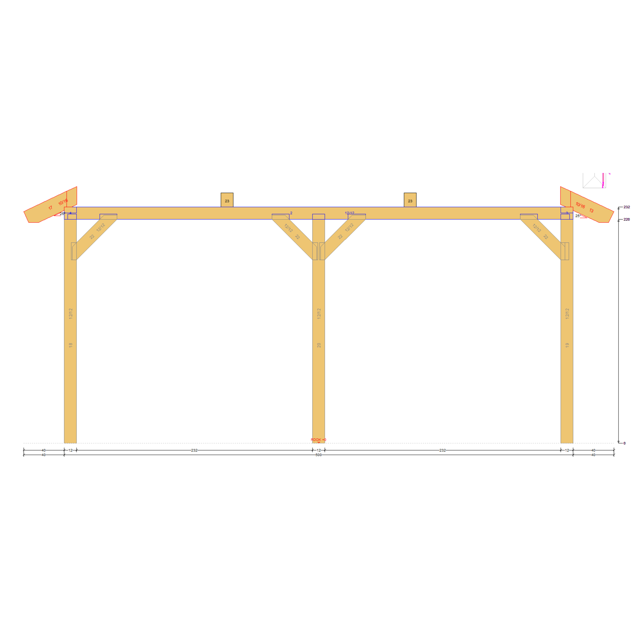 Bauplan Carport Walmdach 3 Seitenansicht mit Bemaßung