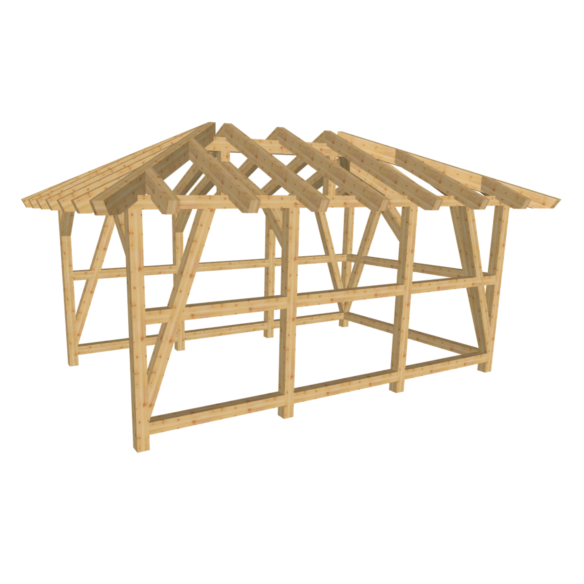 Bauplan Carport Walmdach 4 3D-Ansicht schräg von vorn