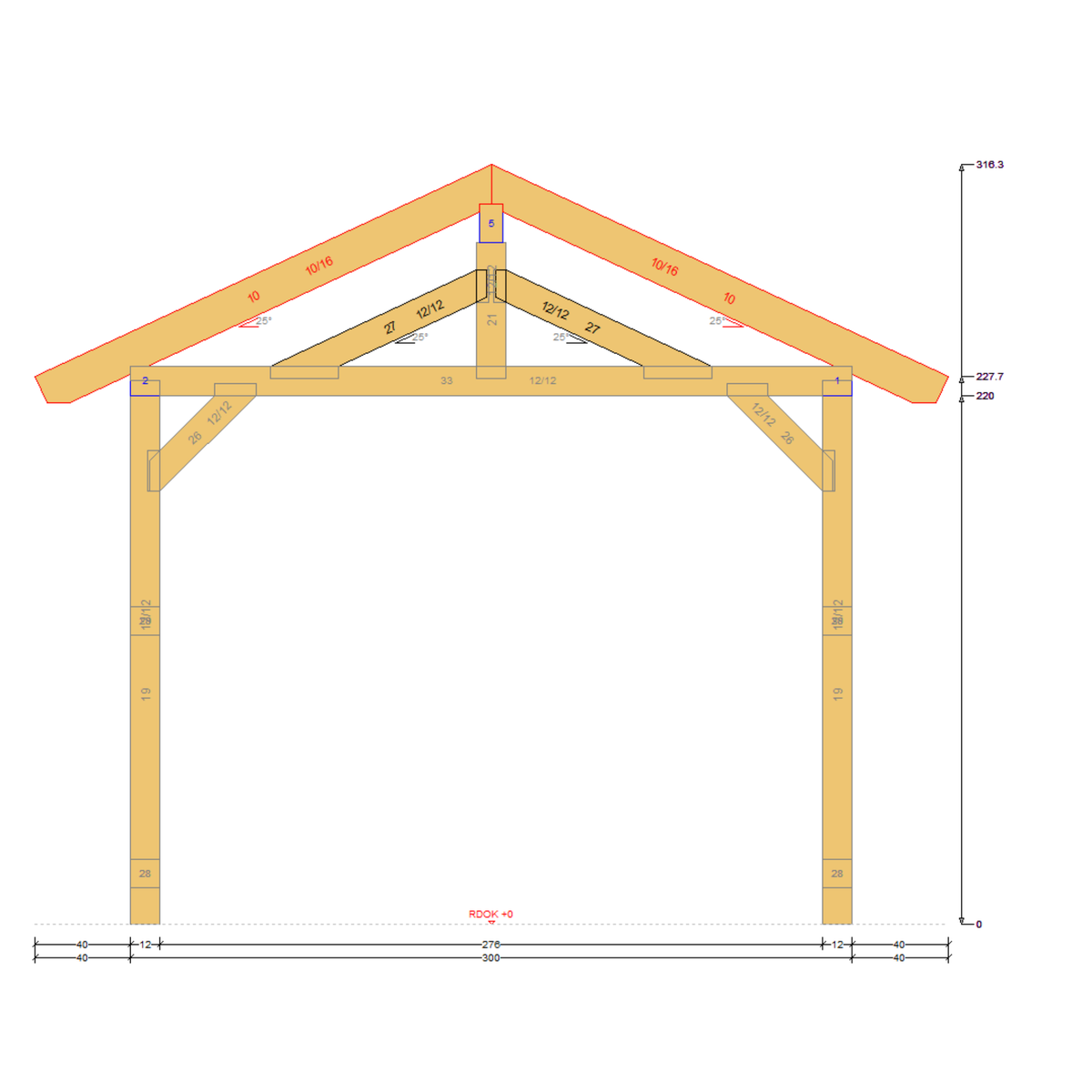 Bauplan Carport Walmdach 4 Querschnitt mit Bemaßung