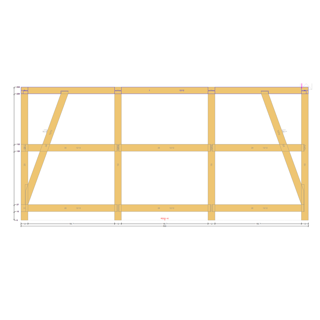 Bauplan Carport Walmdach 4 Seitenansicht mit Bemaßung