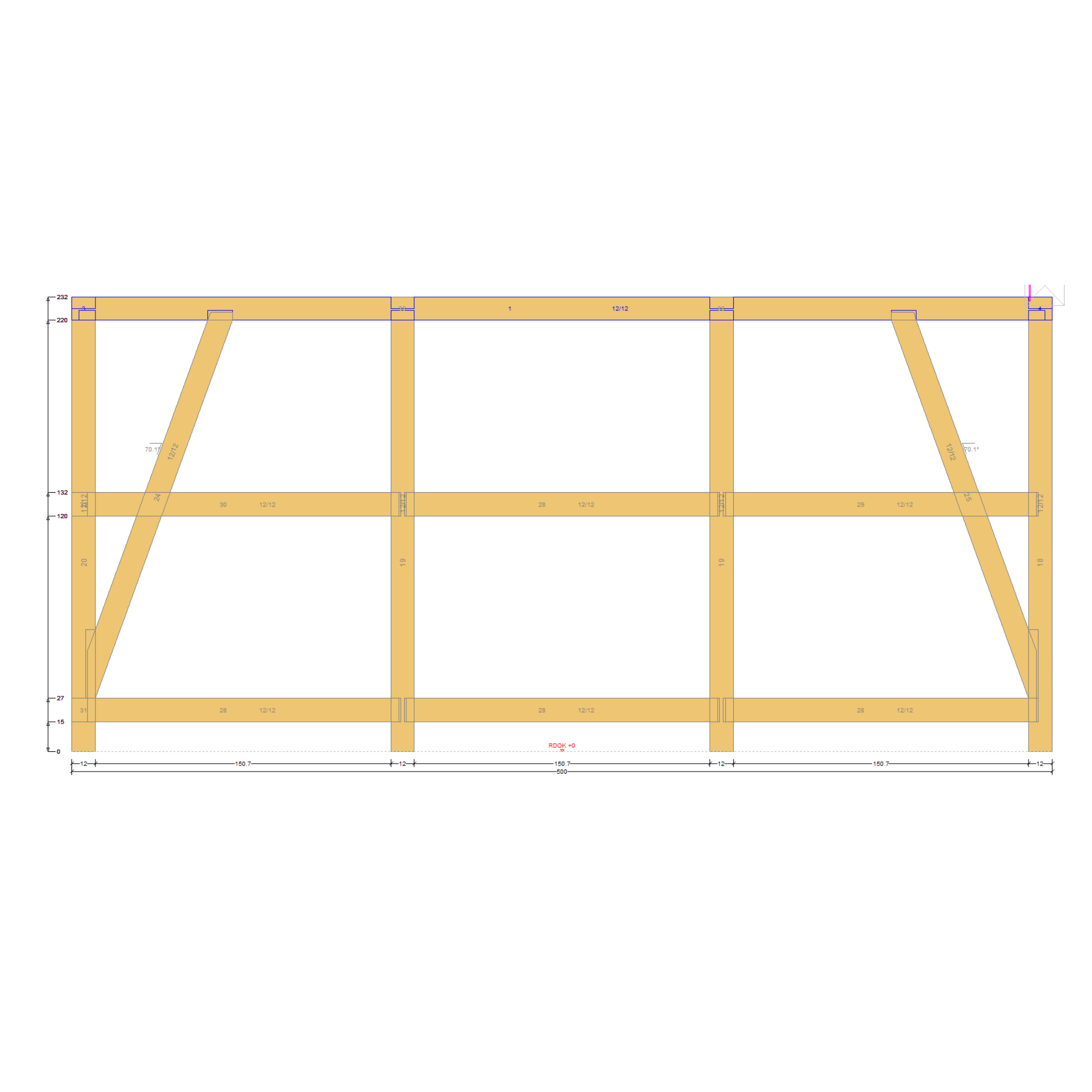 Bauplan Carport Walmdach 4 Seitenansicht mit Bemaßung