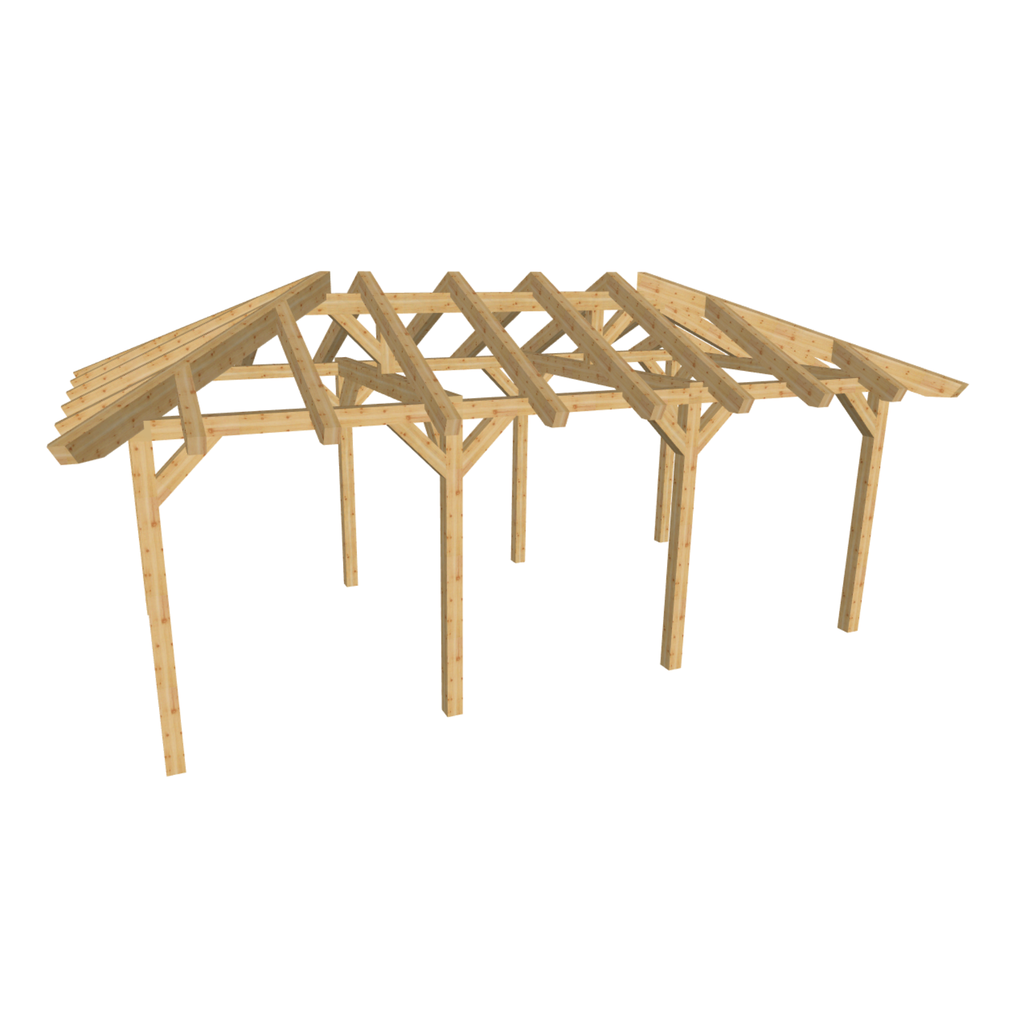 Bauplan Carport Walmdach 5 3D-Ansicht schräg von vorn