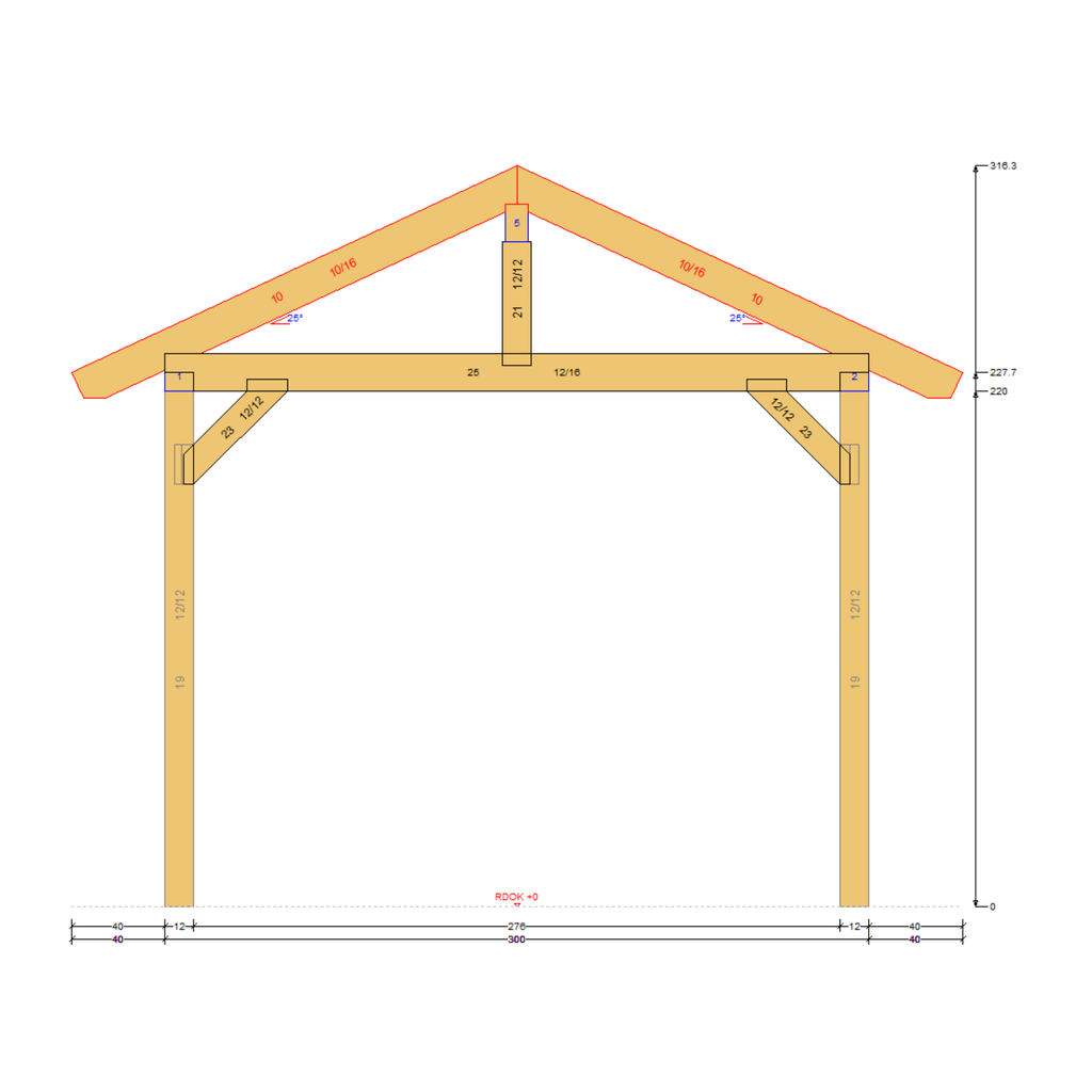 Bauplan Carport Walmdach 5 Querschnitt mit Bemaßung