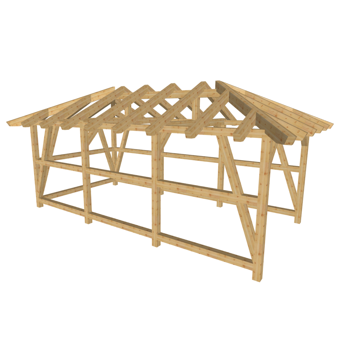 Bauplan Carport Walmdach 6 3D-Ansicht schräg von vorn