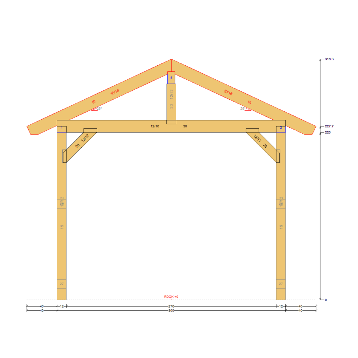Bauplan Carport Walmdach 6 Querschnitt mit Bemaßung