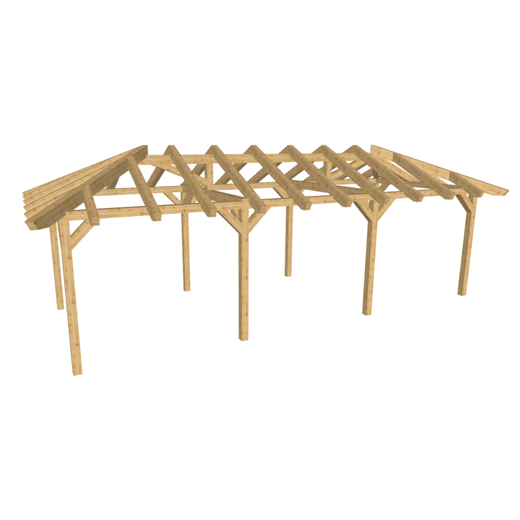 Bauplan Carport Walmdach 7 3D-Ansicht schräg von vorn