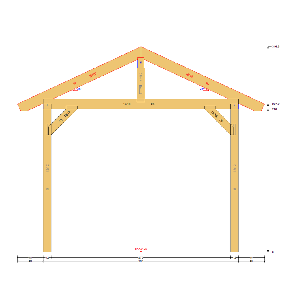 Bauplan Carport Walmdach 7 Querschnitt mit Bemaßung