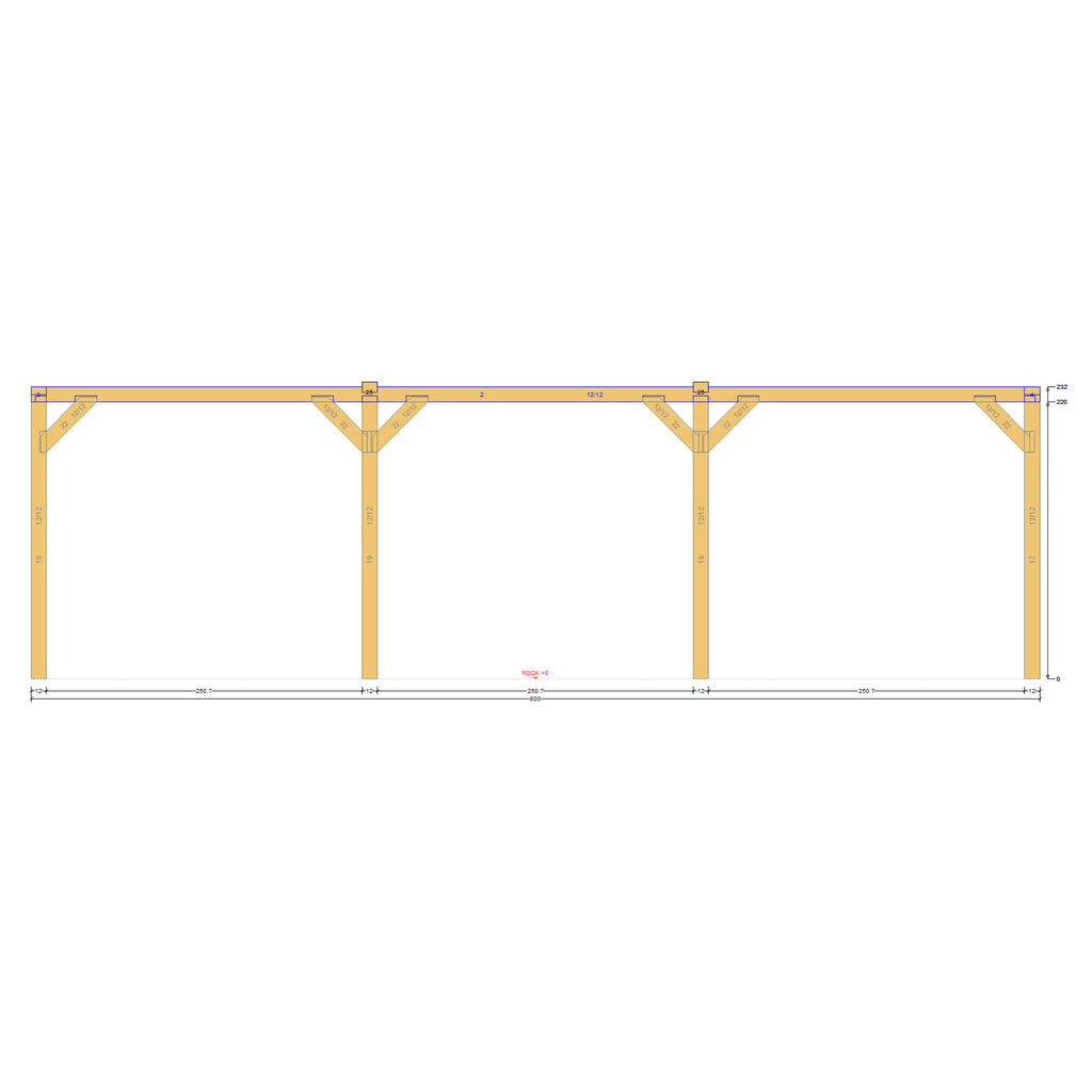 Bauplan Carport Walmdach 7 Seitenansicht mit Bemaßung