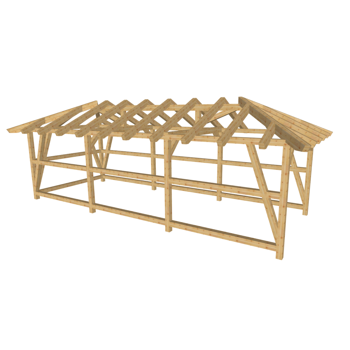 Bauplan Carport Walmdach 8 3D-Ansicht schräg von vorn