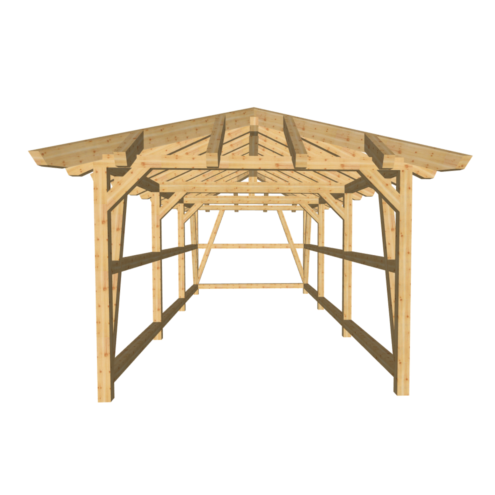 Bauplan Carport Walmdach 8 3D-Frontansicht