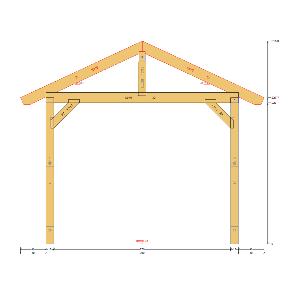 Bauplan Carport Walmdach 8 Querschnitt mit Bemaßung