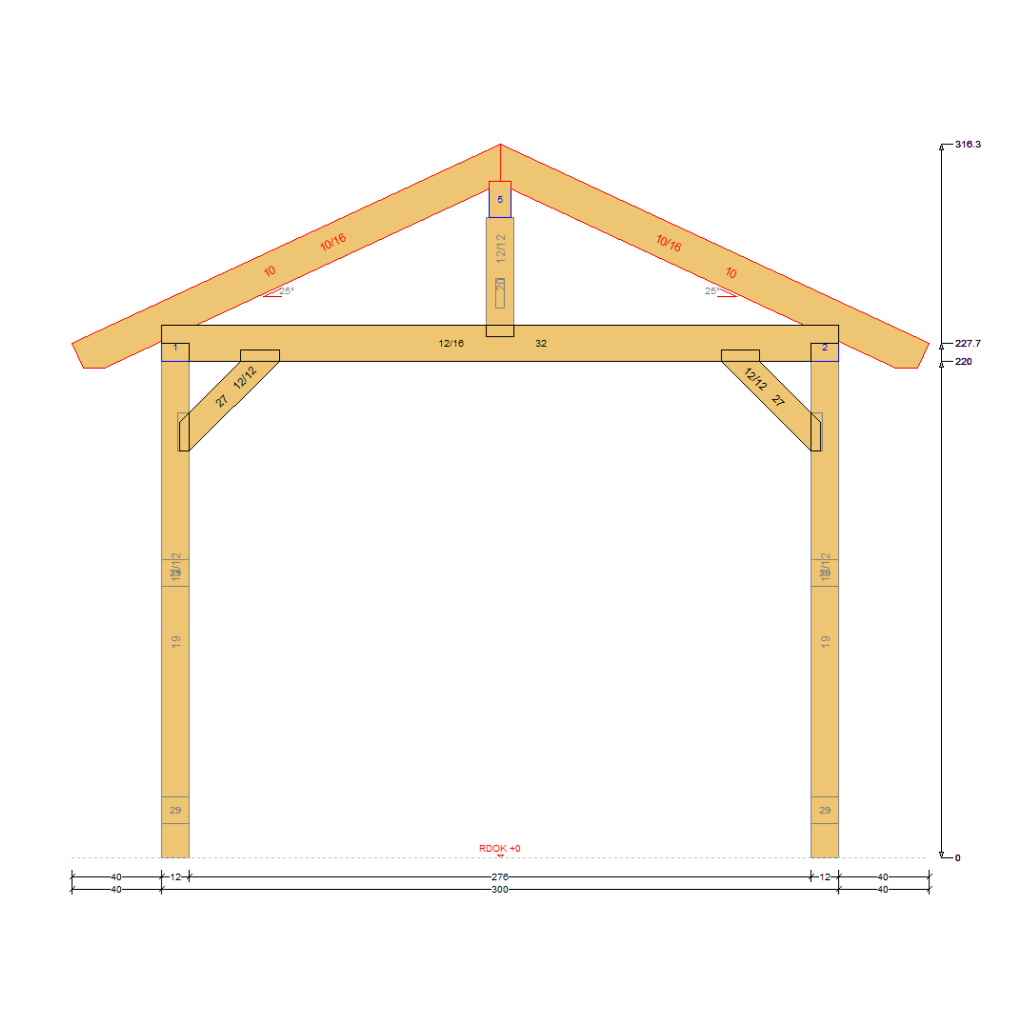 Bauplan Carport Walmdach 8 Querschnitt mit Bemaßung