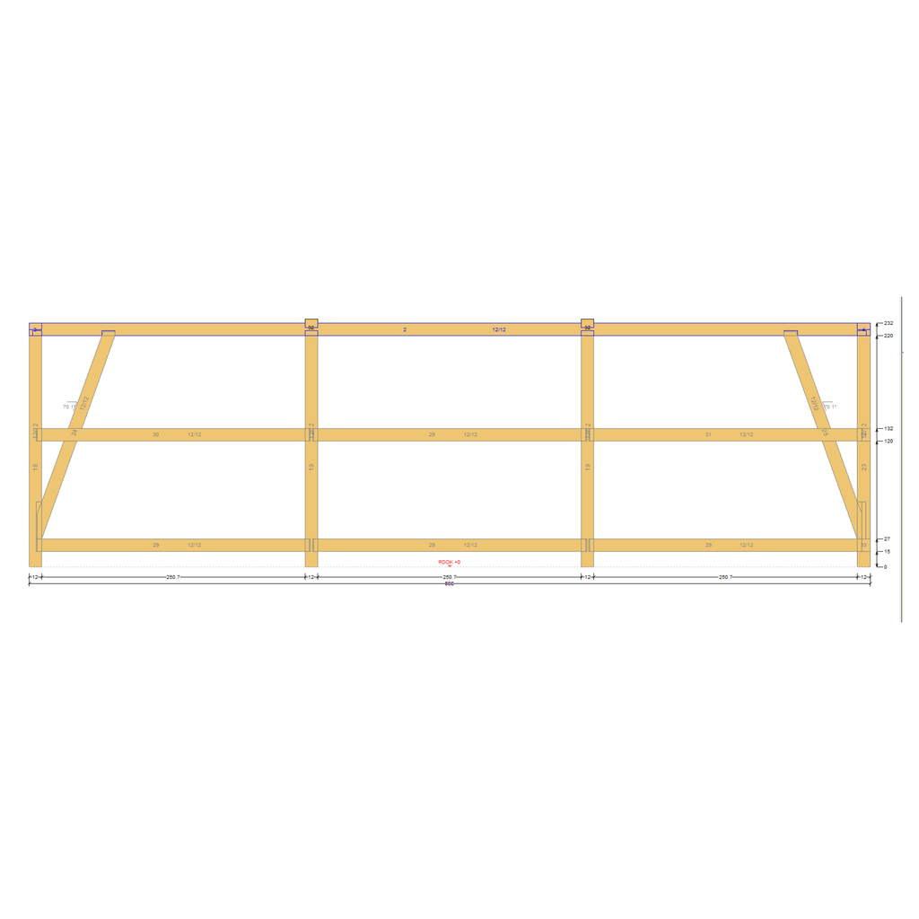Bauplan Carport Walmdach 8 Seitenansicht mit Bemaßung