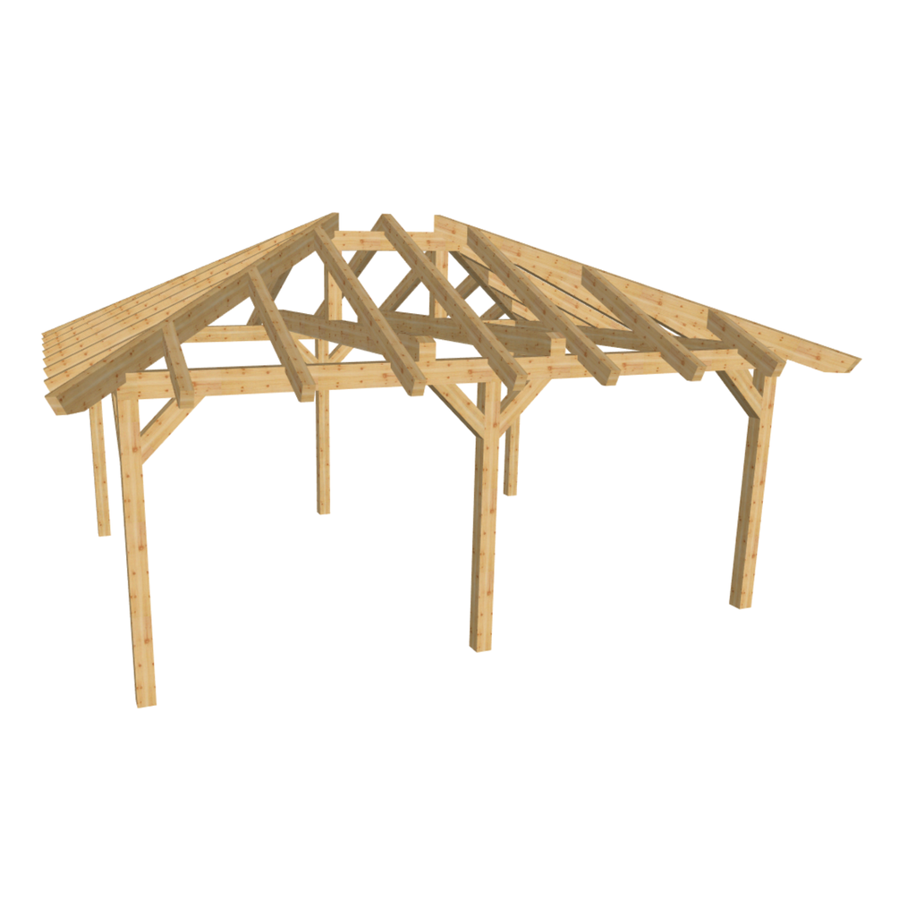 Bauplan Carport Walmdach 9 3D-Ansicht schräg von vorn