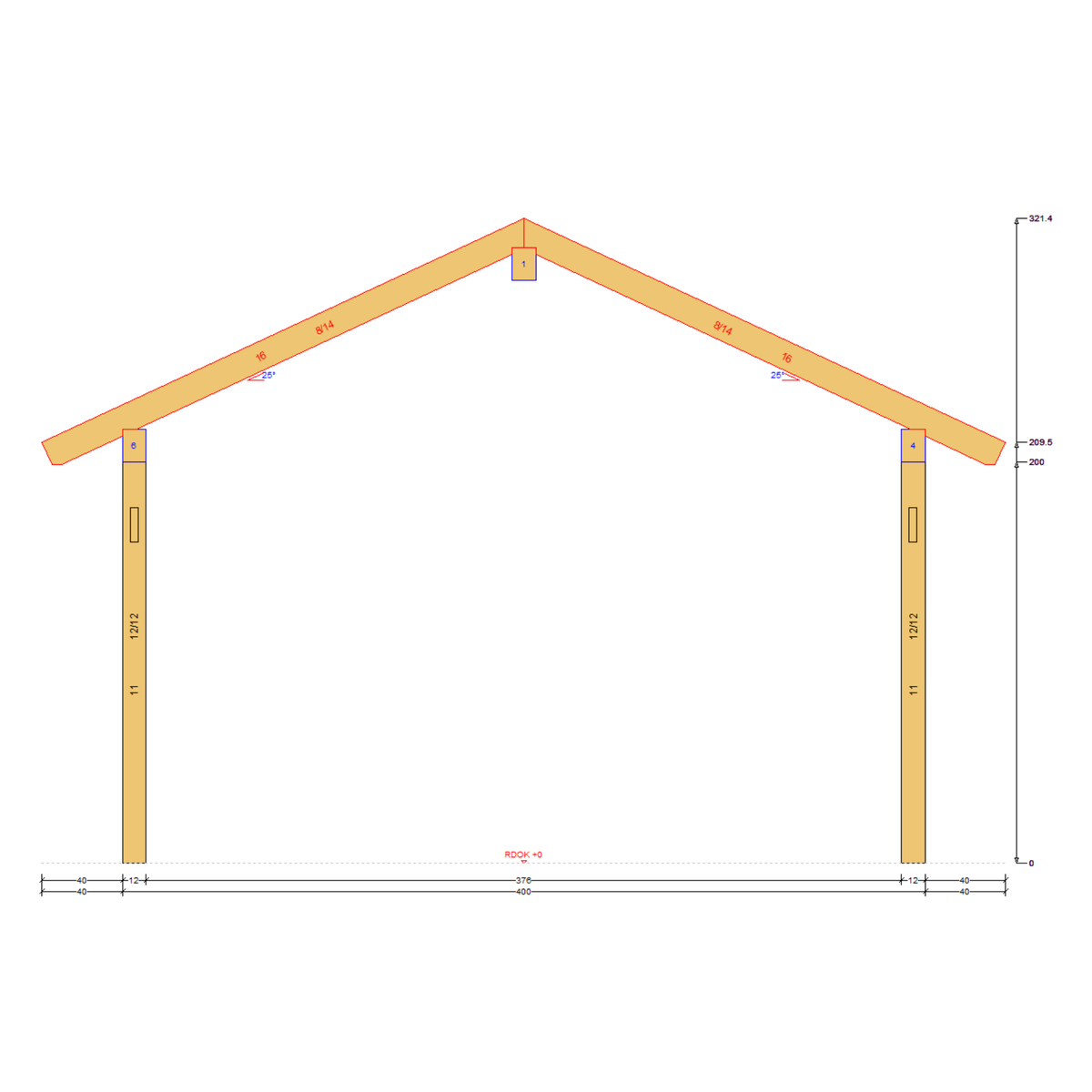 Bauplan Carport Walmdach 9 Querschnitt mit Bemaßung