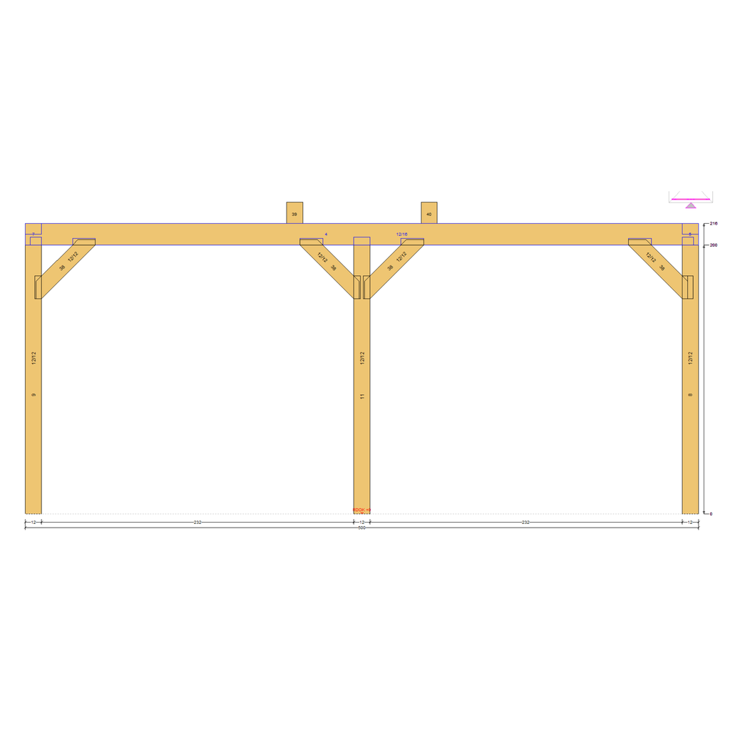 Bauplan Carport Walmdach 9 Seitenansicht mit Bemaßung