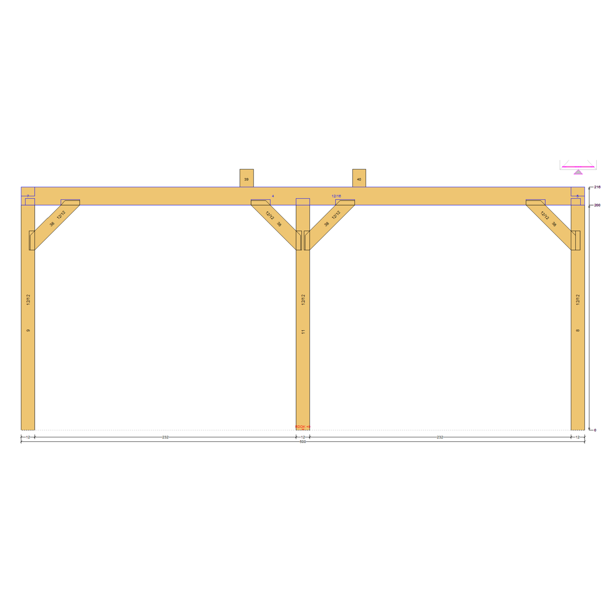 Bauplan Carport Walmdach 9 Seitenansicht mit Bemaßung