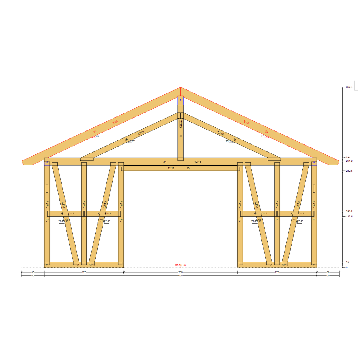 Bauplan Carport mit Geräteschuppen 10 Querschnitt mit Bemaßung