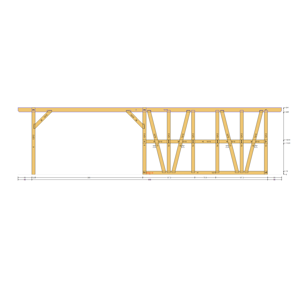 Bauplan Carport mit Geräteschuppen 10 Seitenansicht mit Bemaßung