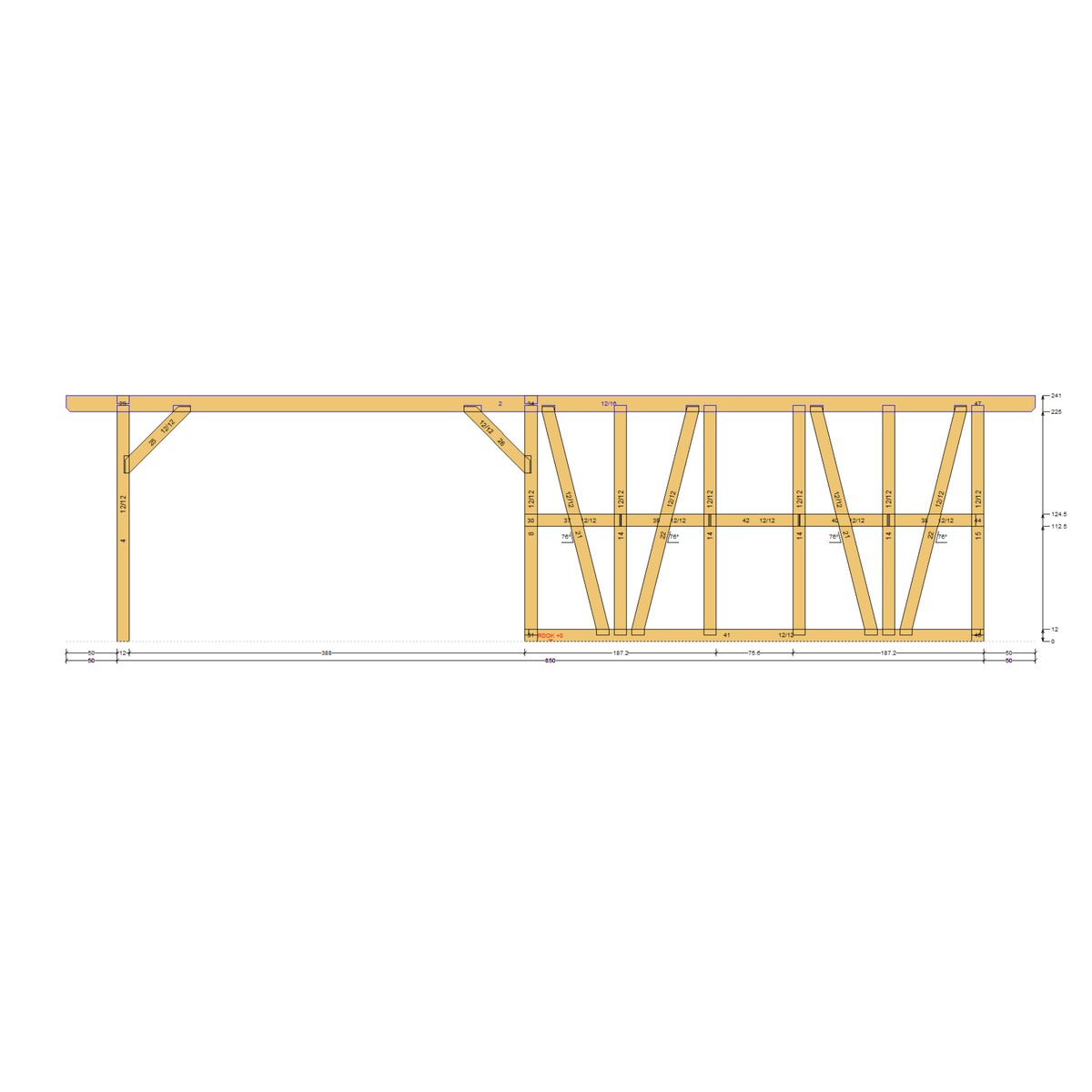 Bauplan Carport mit Geräteschuppen 10 Seitenansicht mit Bemaßung