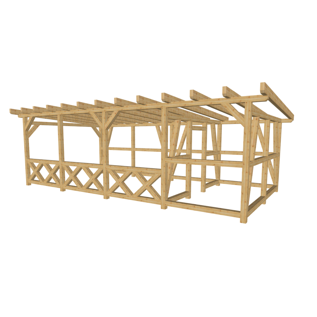 Bauplan Carport mit Geräteschuppen 11 3D-Ansicht schräg von vorn