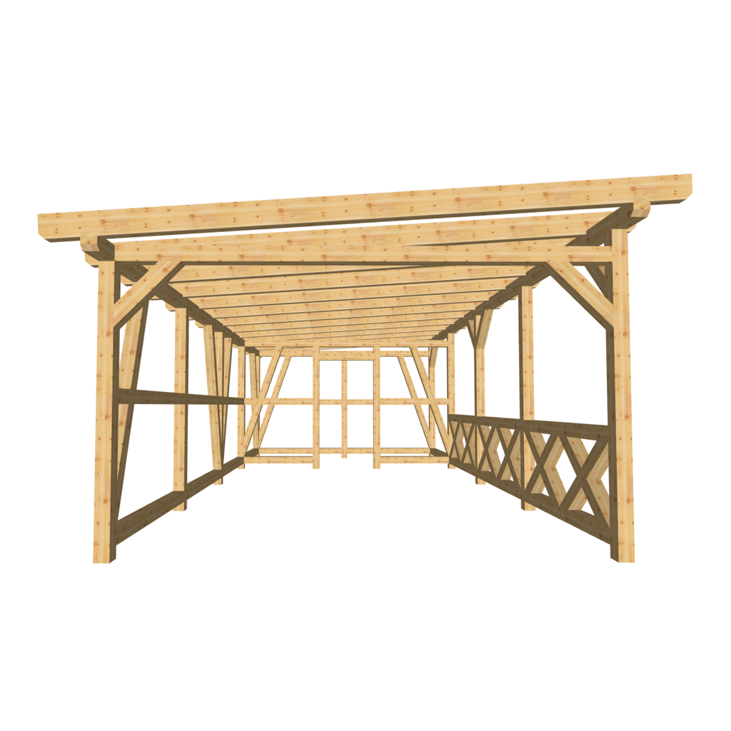 Bauplan Carport mit Geräteschuppen 11 3D-Frontansicht