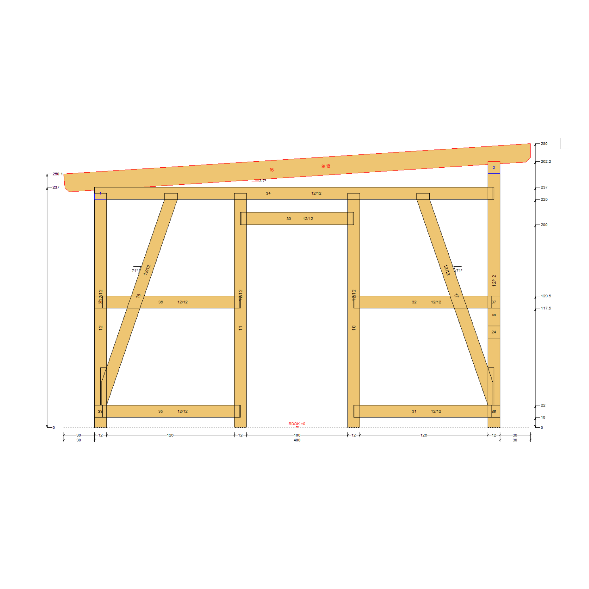 Bauplan Carport mit Geräteschuppen 11 Querschnitt mit Bemaßung
