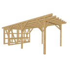 Bauplan Carport mit Geräteschuppen 12 3D-Ansicht schräg von vorn