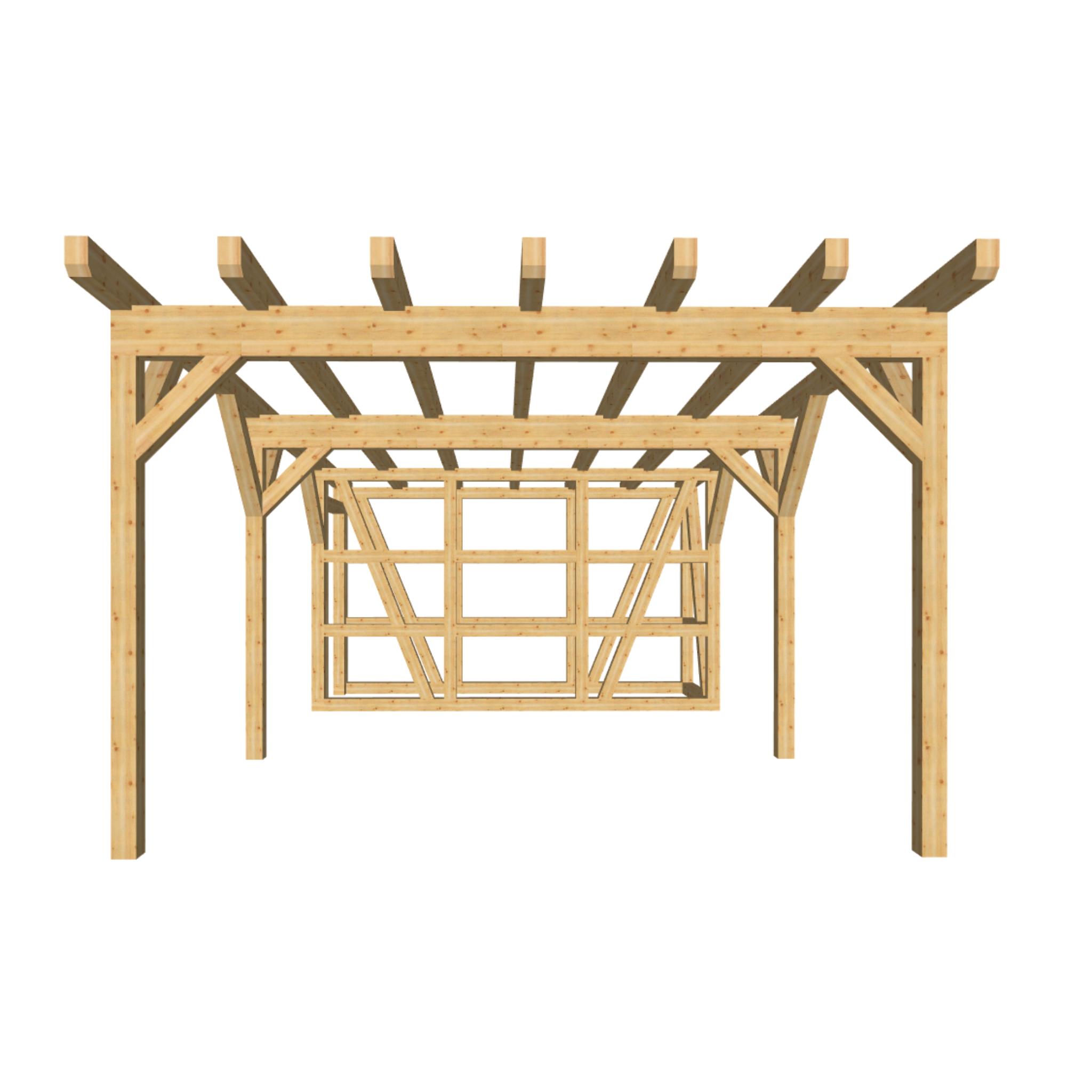 Bauplan Carport mit Geräteschuppen 12 3D-Frontansicht