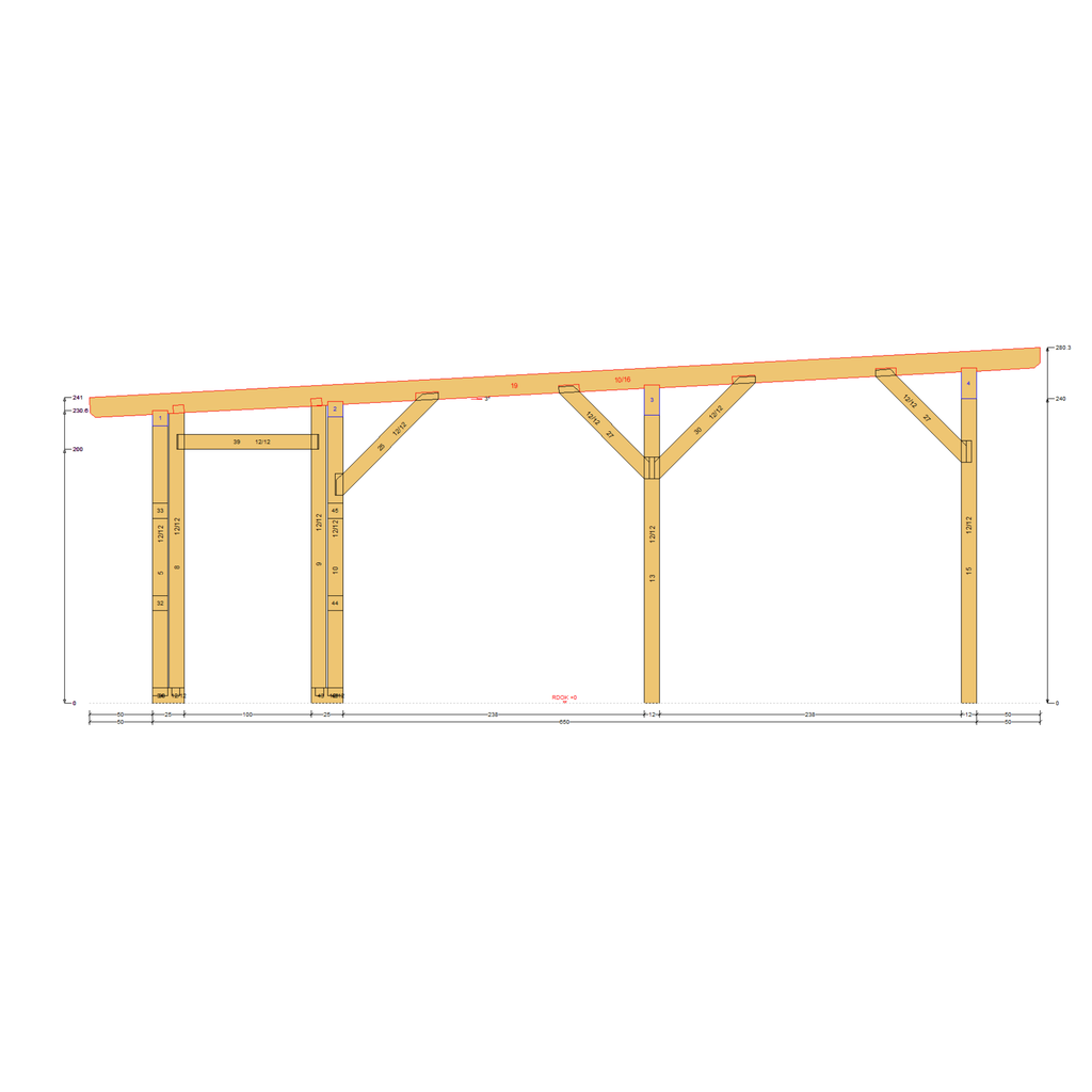Bauplan Carport mit Geräteschuppen 12 Querschnitt mit Bemaßung