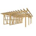 Bauplan Carport mit Geräteschuppen 13 3D-Ansicht schräg von vorn