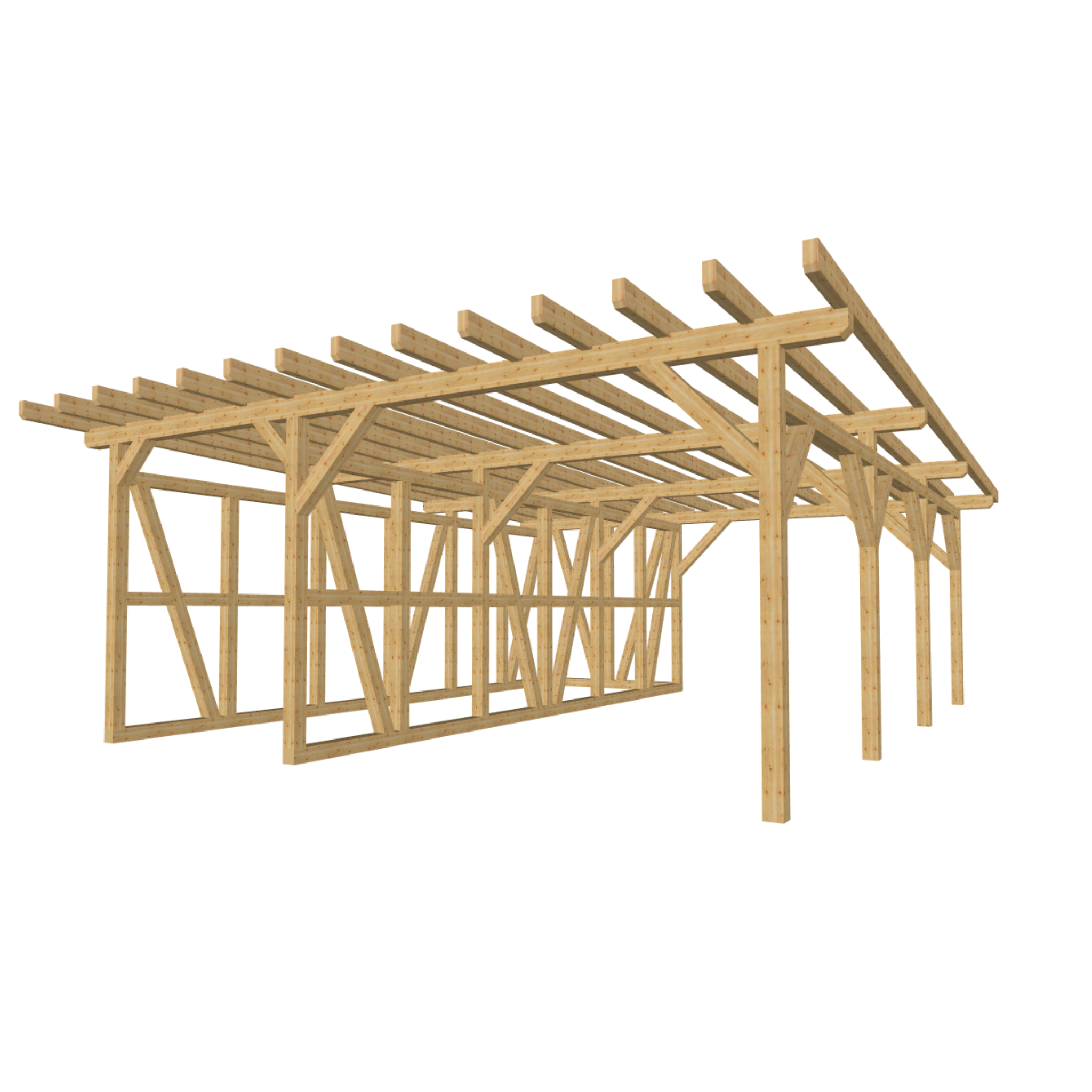Bauplan Carport mit Geräteschuppen 13 3D-Ansicht schräg von vorn