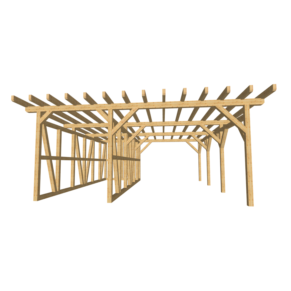 Bauplan Carport mit Geräteschuppen 13 3D-Frontansicht