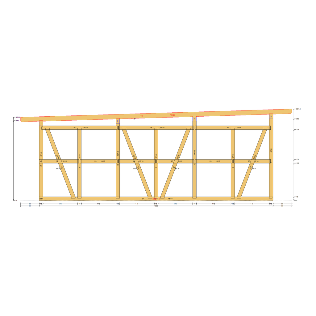 Bauplan Carport mit Geräteschuppen 13 Querschnitt mit Bemaßung