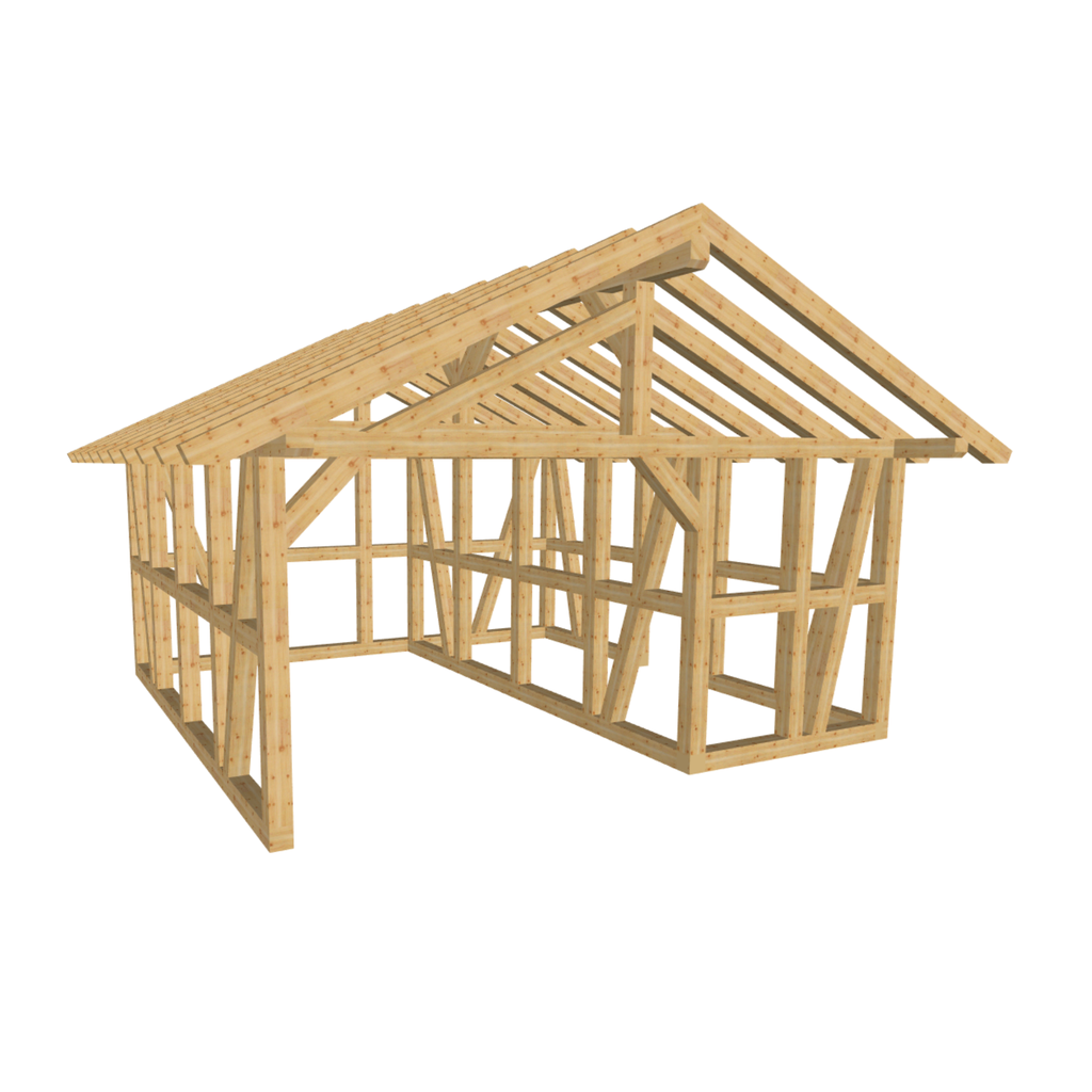 Bauplan Carport mit Geräteschuppen 14 3D-Ansicht schräg von vorn