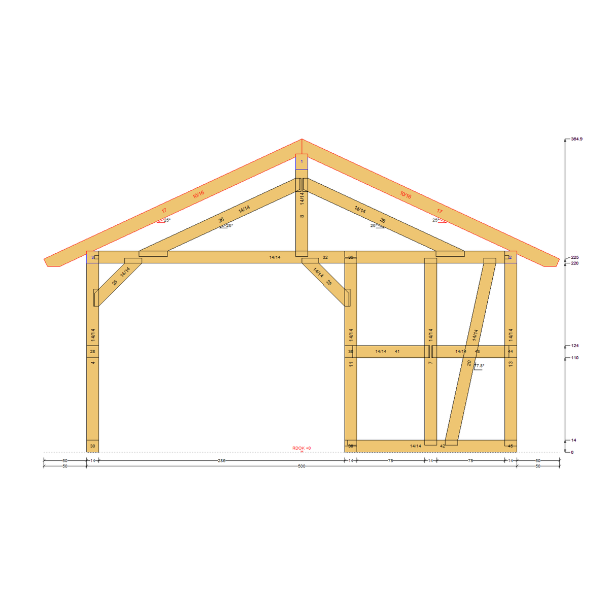 Bauplan Carport mit Geräteschuppen 14 Querschnitt mit Bemaßung