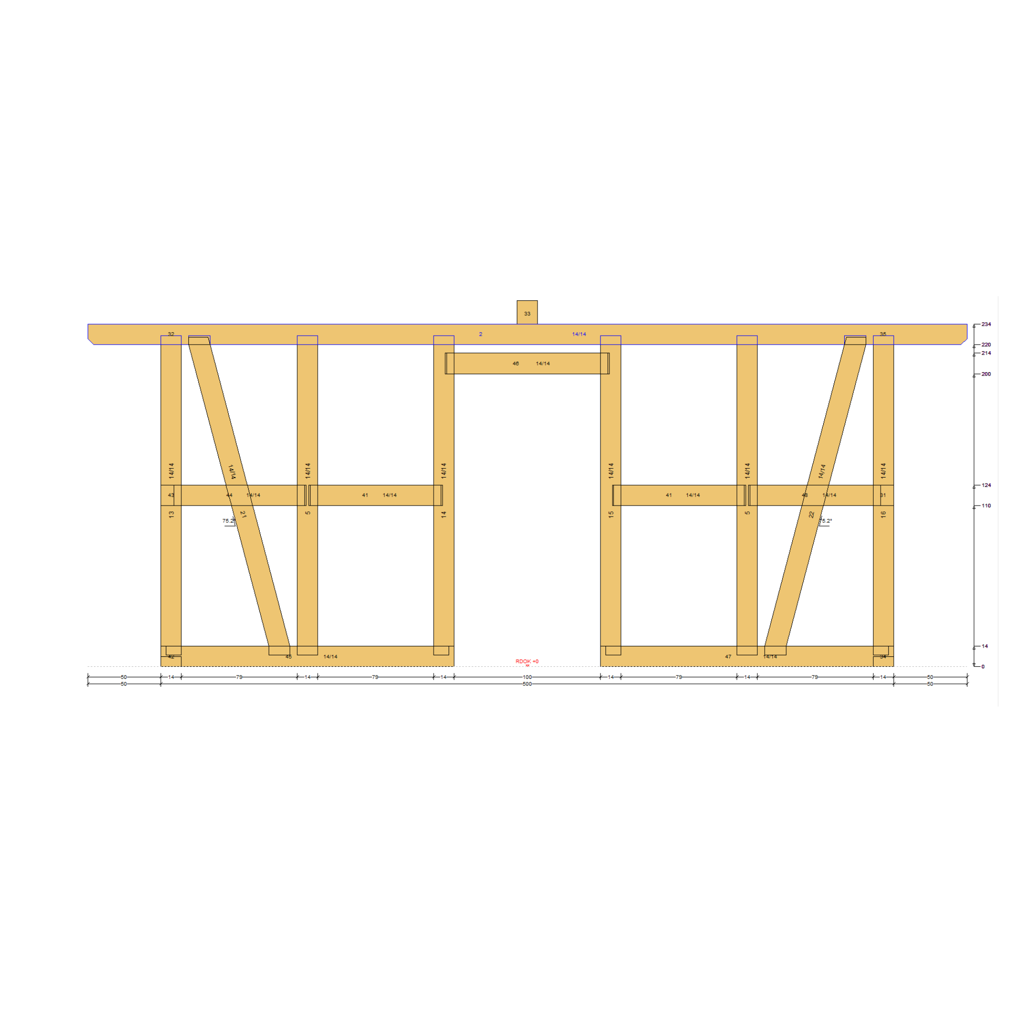 Bauplan Carport mit Geräteschuppen 14 Seitenansicht mit Bemaßung