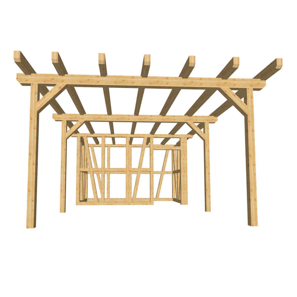 Bauplan Carport mit Geräteschuppen 15 3D-Frontansicht